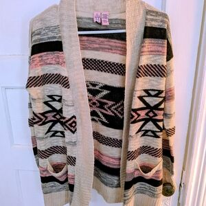 Love on a Hanger Aztec Patterned Cardigan - Black, Pink, Cream SZ SM